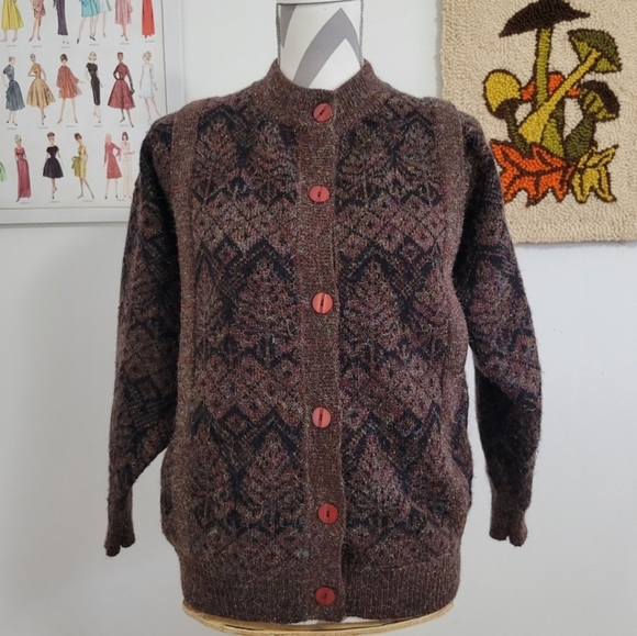 New Wang Kong Co. Sweaters - New Wang Kong | 80s Vintage Metallic Fair Isle Cardigan